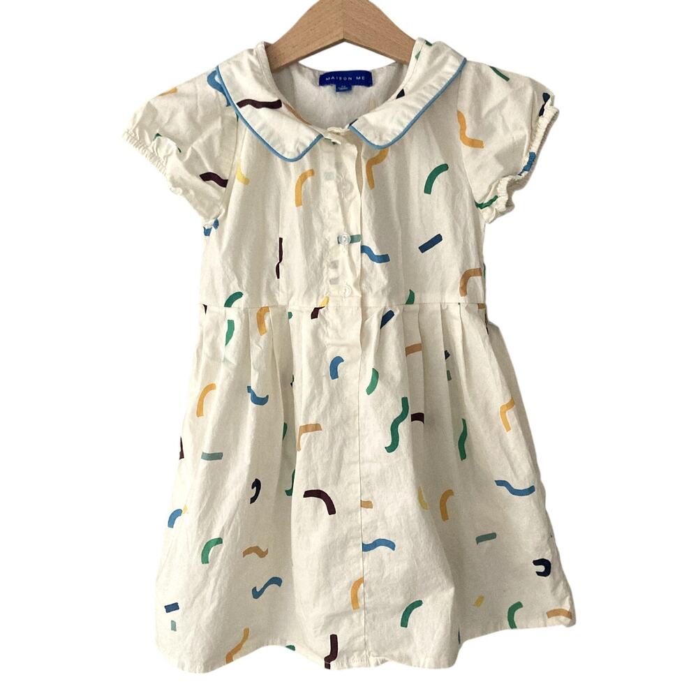 Maison Me Emmalynn Squiggles Short Sleeve Collared Dress 3Y